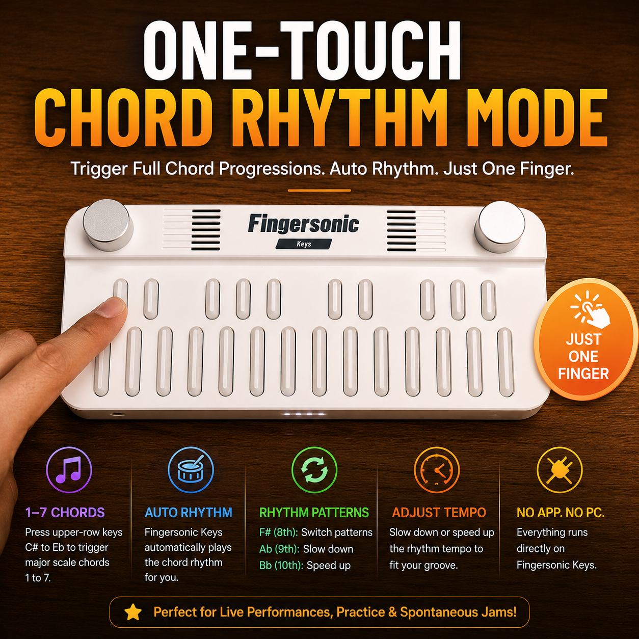 One-Touch Chord Rhythm Mode on Fingersonic Keys
