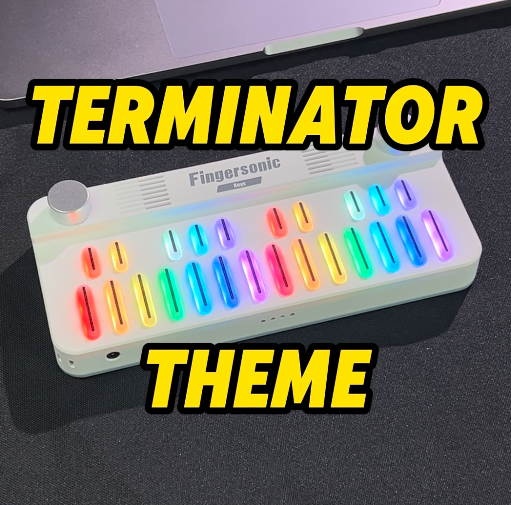 Terminator Theme played on Fingersonic Keys smart MIDI keyboard with colorful LED keys in a hands-on tutorial video