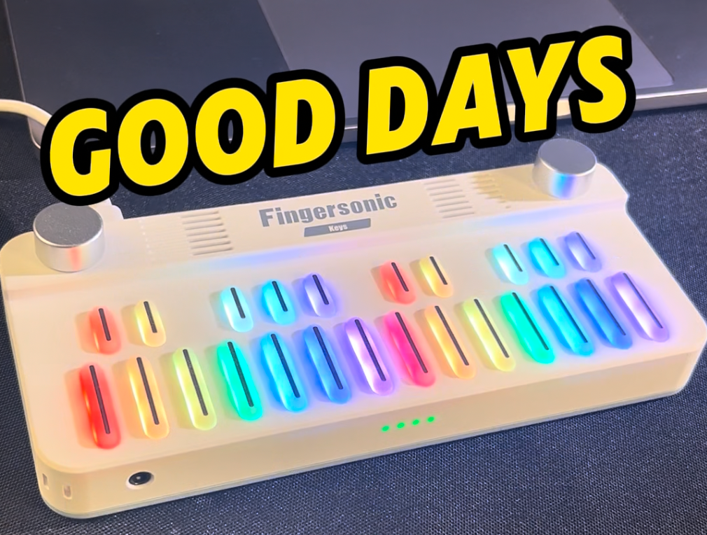 Good Days played on Fingersonic Keys smart MIDI keyboard with colorful LED keys in a hands-on music tutorial scene